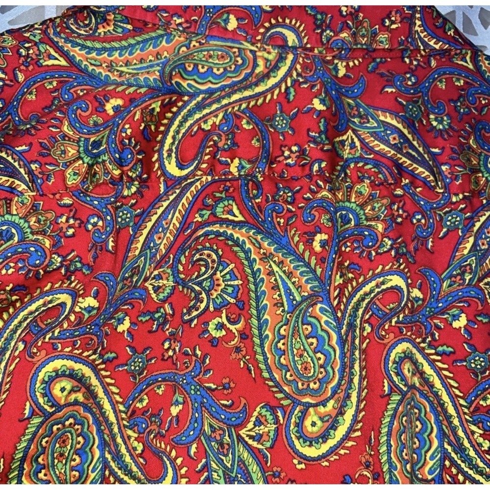Lauren Ralph Lauren Paisley Button Front Shirt Red Multicolor XL 100% Cotton - Picture 6 of 9